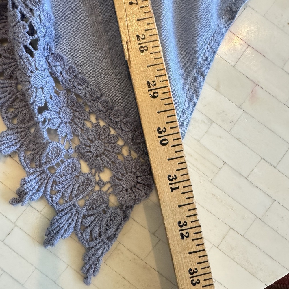 Ruby Rd Blue 100%‎ Linen Vest Open Wrap Waterfall Crochet Coastal Beachy Sz PM - Picture 7 of 7